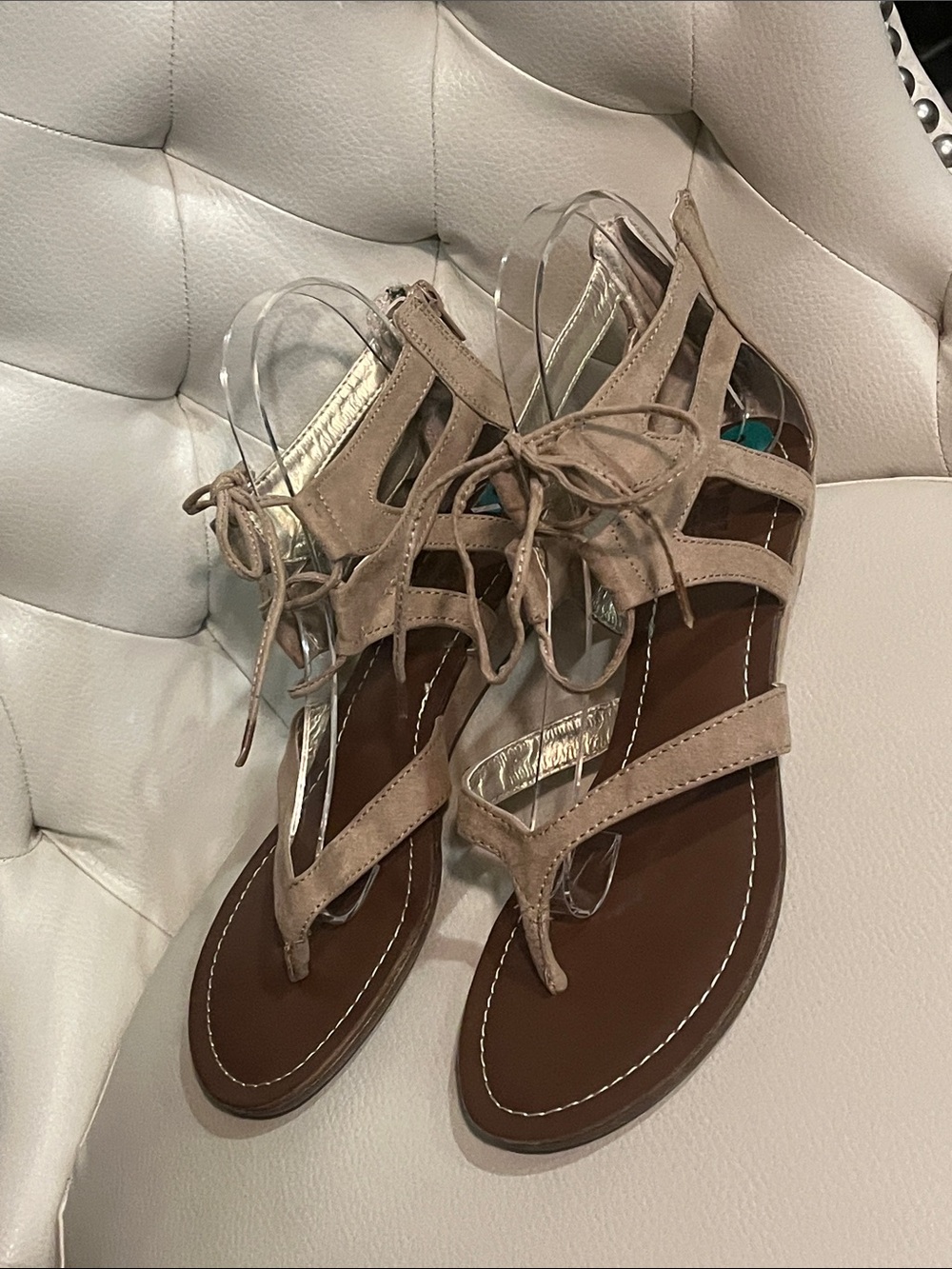 Carlos by Carlos Santana Taupe Suede Lace-Up Gladiator Sandals
